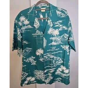 Vintage Winnie Fashion Hawaiian Shirt XL Made in Hawaii Blue Islands Map Aloha